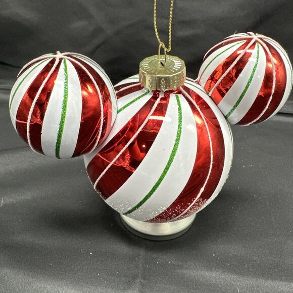 Disney Mickey Mouse Icon Glass Ball Ear Sketchbook Ornament Red Peppermint NWT - Picture 6 of 8